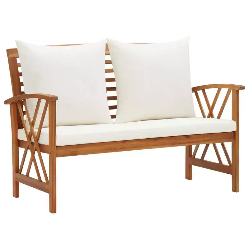 Garden Bench Cream white and natural wood