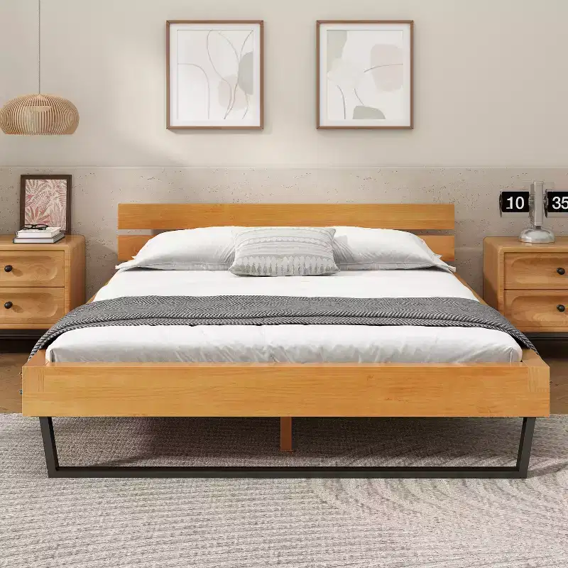 Pine & Iron Platform Bed Frame with Headboard Queen/King