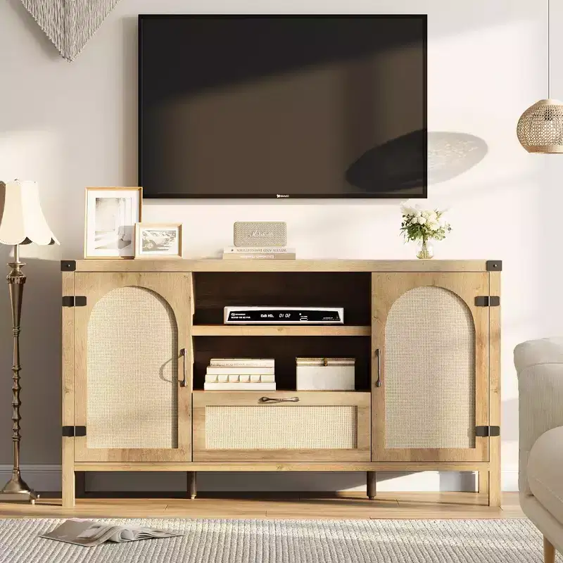 Wood & Rattan Sideboard Cabinet 59.1''W x 18.43''D x 8.07''H