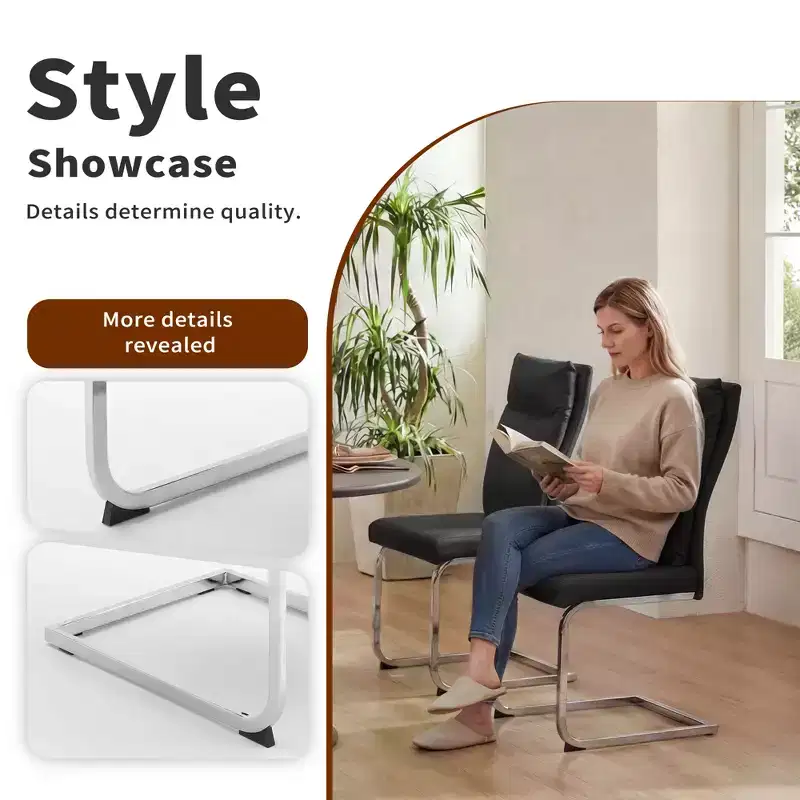 GDFStudio Olaf Modern Faux Leather Dining Chair with C-Shaped Chrome Base (Set of 2)