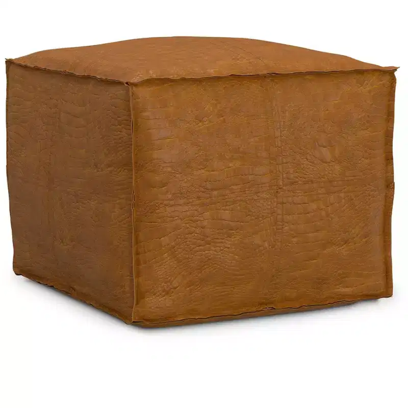 Wendal 18 inch Wide Boho Square Pouf in Genuine Leather