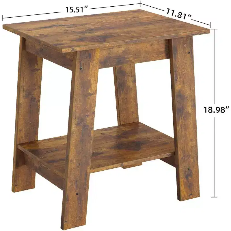 End Table, Nightstand with 2-Tier Storage, Wood, Narrow Side Table for Small Spaces, Bedroom, Entryway, Rustic Brown