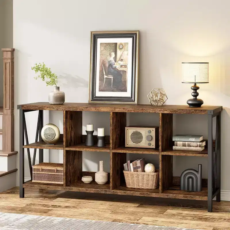 8-Cube Horizontal Bookcase with Industrial Metal Frame