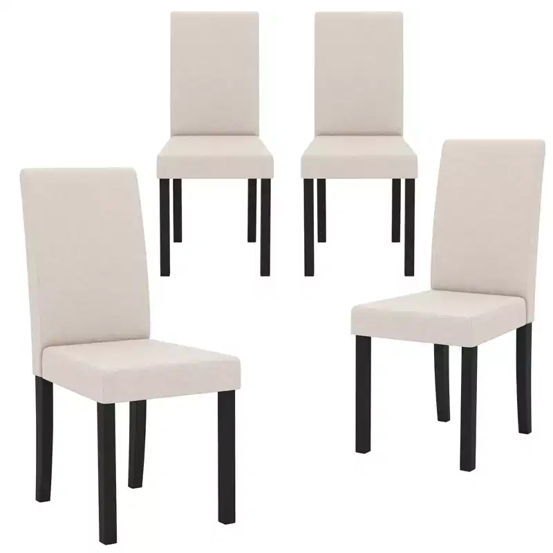 Costway Dining Chair Set of 4 Fabric Upholstered Rubber Wood Legs Side Armless