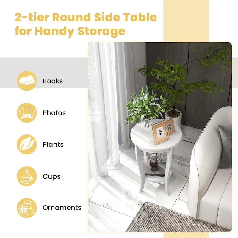 2-Tier Round Side Table Set of 2, 18