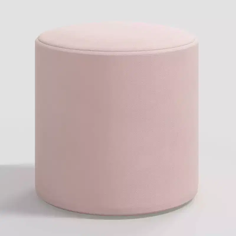Pine Polyester Velvet Round Ottoman 18