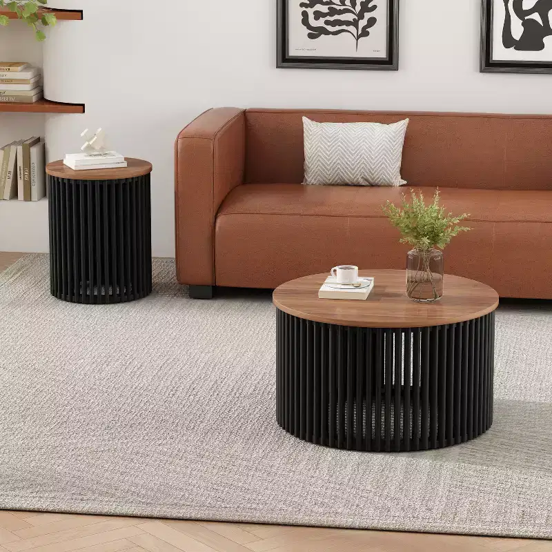ACACIA SOLID WOOD COFFEE TABLE,NATURAL & BLACK COLOR