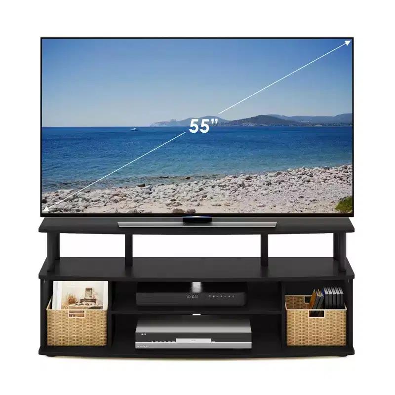 Furinno Modern TV Cabinet Large Entertainment Center Hold up to 55 TV with Open Storage Shelves Blackwood