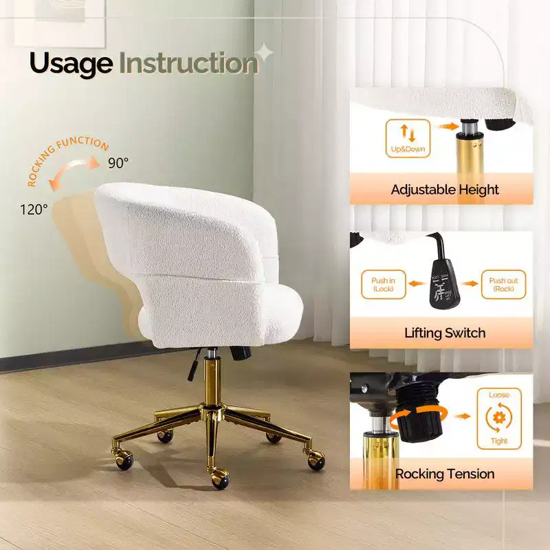 | 25.1 Inch Velvet Ring Backrest Swivel Office Chair