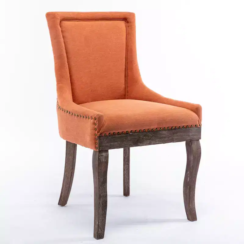 Okak Retro Dining Chairs Set of 2, Comfy Fabric Chairs with Thick Cushions, Kitchen Side Chairs with Solid Wood Legs Bronze Nail Head
