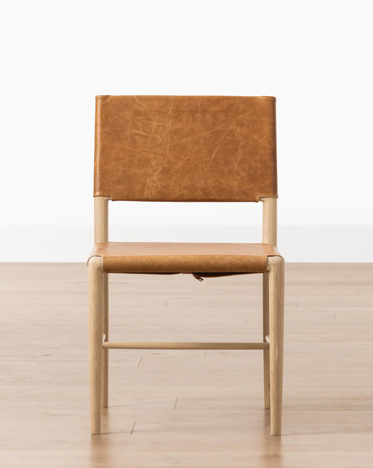 Transitional Leather & Wood Dining Chair with Rounded Straps for Dining Room