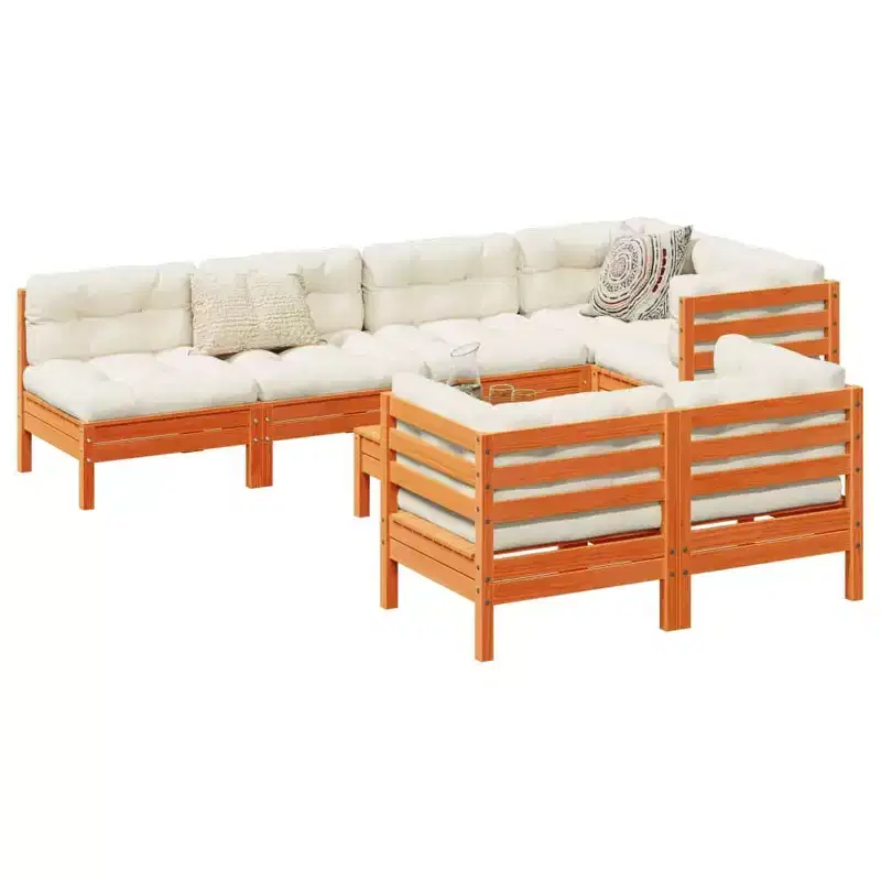 vidaXL Garden Sofa Set Wax brown and cream white