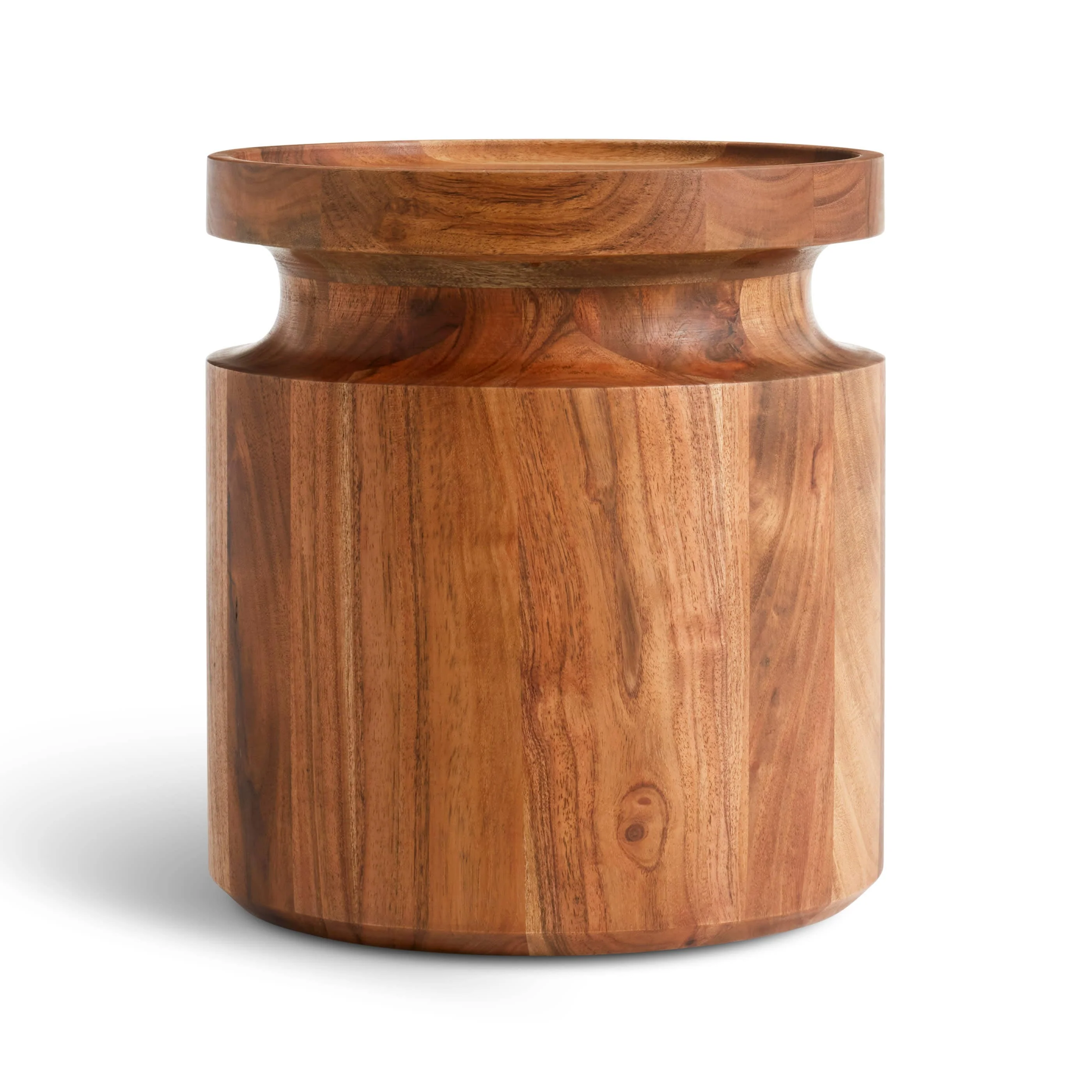 Modern Acacia Wood End Table with Round Pedestal Base for Living Room