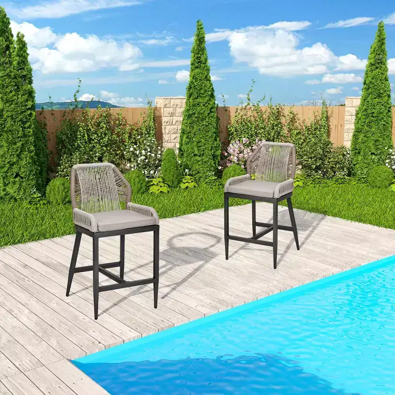Counter Height Bar Stools Set of 2, Boho Rope Counter Height Bar Stools