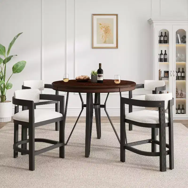 Christopher Knight Home Netia Modern 5 Pieces Metal and Rubberwood Counter Height Dining Set, Natural Brown