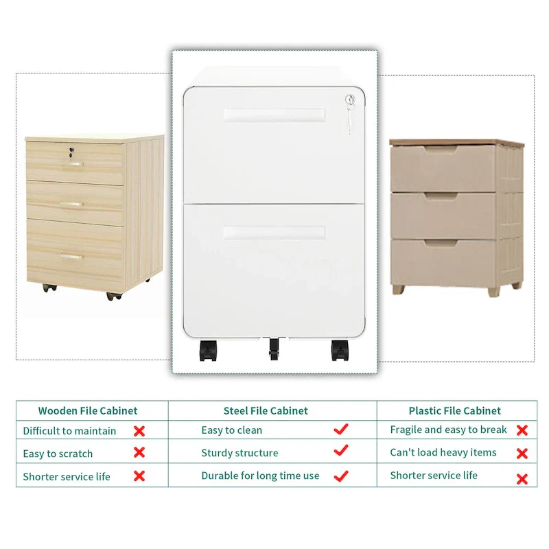 Black/White 2-Drawer Rolling Locking Steel File Cabinet for 1 Person