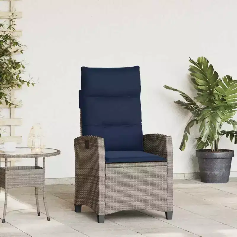vidaXL Reclining Garden Chair PE rattan, powder-coated steel Medium