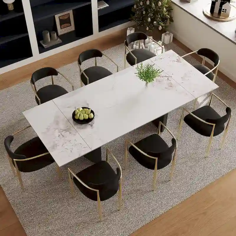 9-Piece Extendable Dining Table Set with 8 Upholstered Chairs