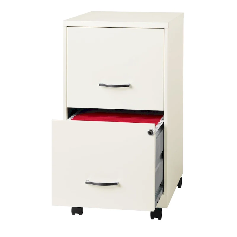 White 2-Drawer Mobile Metal File Cabinet, Letter Size, 1-Person