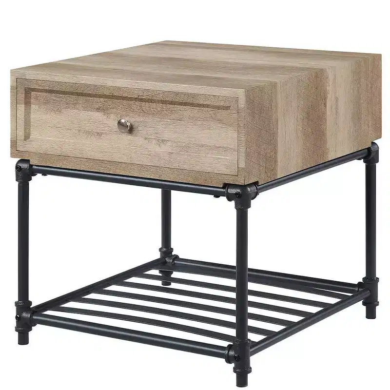 Acme Furniture Brantley 22 Drawer and 1 Tier Shelf Accent Tables Oak and Sandy Black: No Assembly, Open Storage