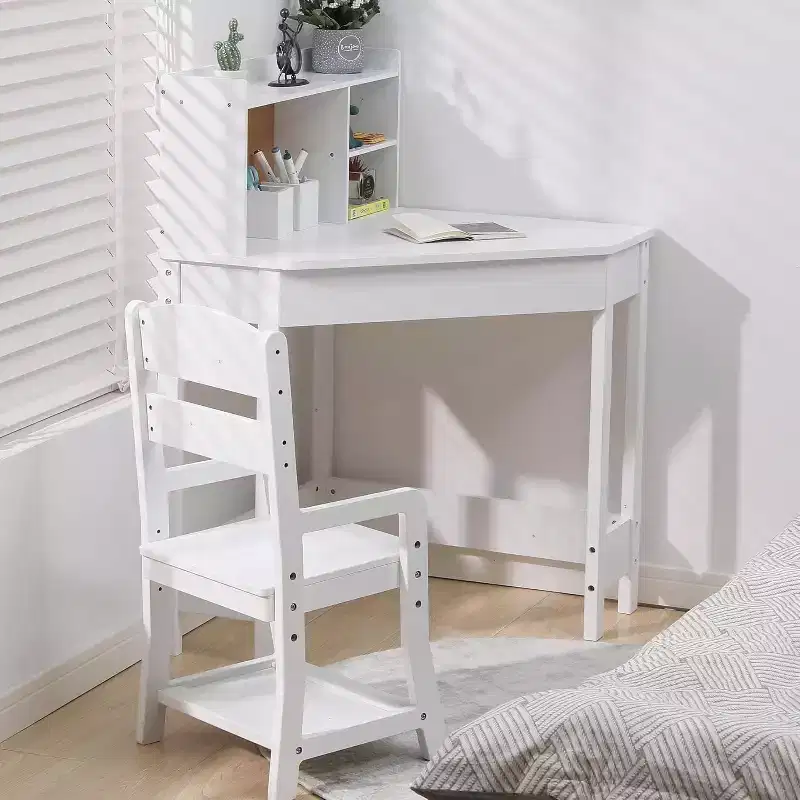 All-in-One Kids Study Desk & Chair Set with Adjustable Chair, Hutch, Cork Board & Organizers. A Compact Learning Corner for Homeschool or Bedroom.