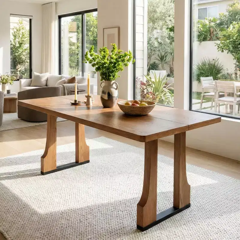 63 Mid-Century Modern Rectangular Dining Table, Farmhouse Kitchen Table for 6, Farmhouse Dining Room Table-Panipeachy