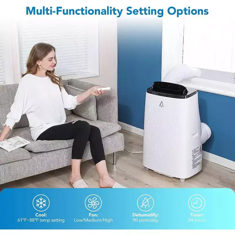 14,000 BTU Portable AC - 3-in-1 Fast Cooling for 700 Sq.Ft, Dual Motor with Dehumidifier & Remote, Ideal for Large Rooms & Campers, Black