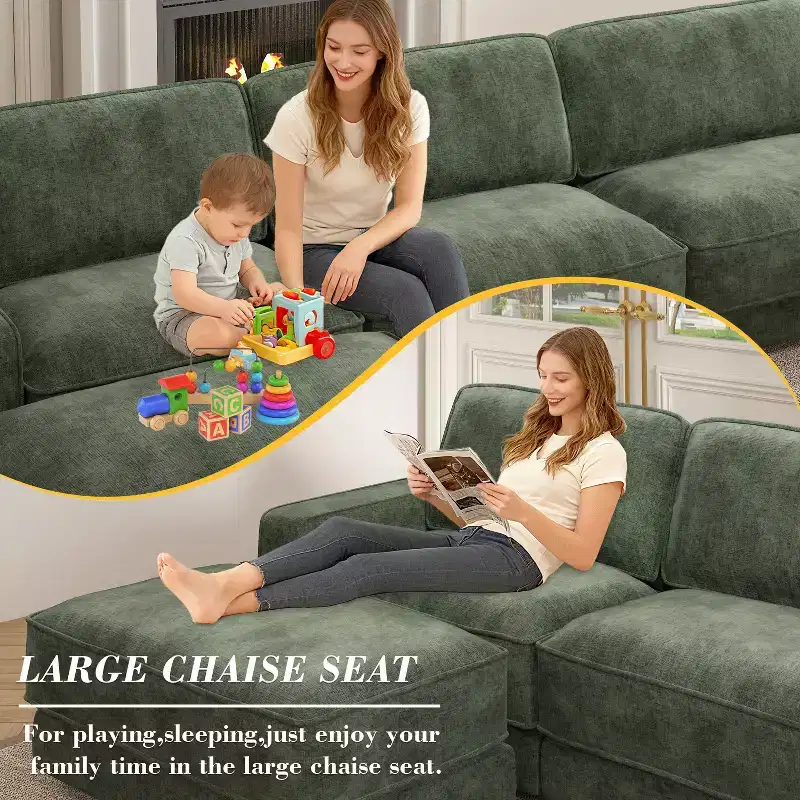 Dyonery 120 Modular Sectional Sofa, Cloud Sectional Couch with Deep Seat, Modern Modular L-Shape Sofa Couch with Chaise.