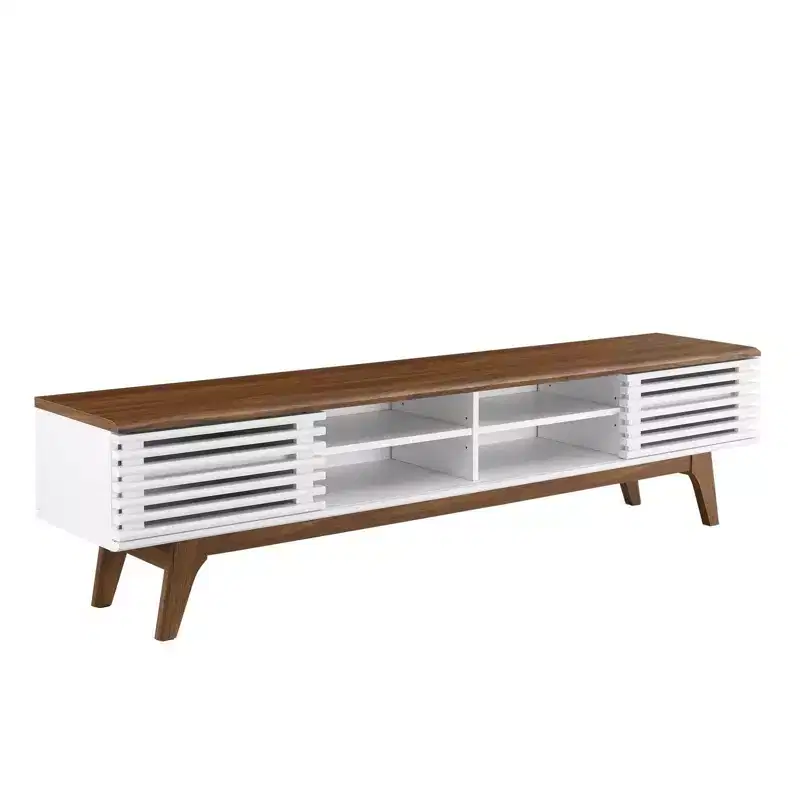 Render Entertainment Center TV Stand for TVs up to 78" Walnut/White - Modway: Mid-Century Design, Media Storage, Cable Management