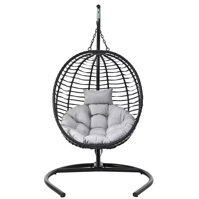 Whisen Single Person Folding Egg Chair with Stand, Hammock Swing Chair with Adjustable Anti-Slip Feet