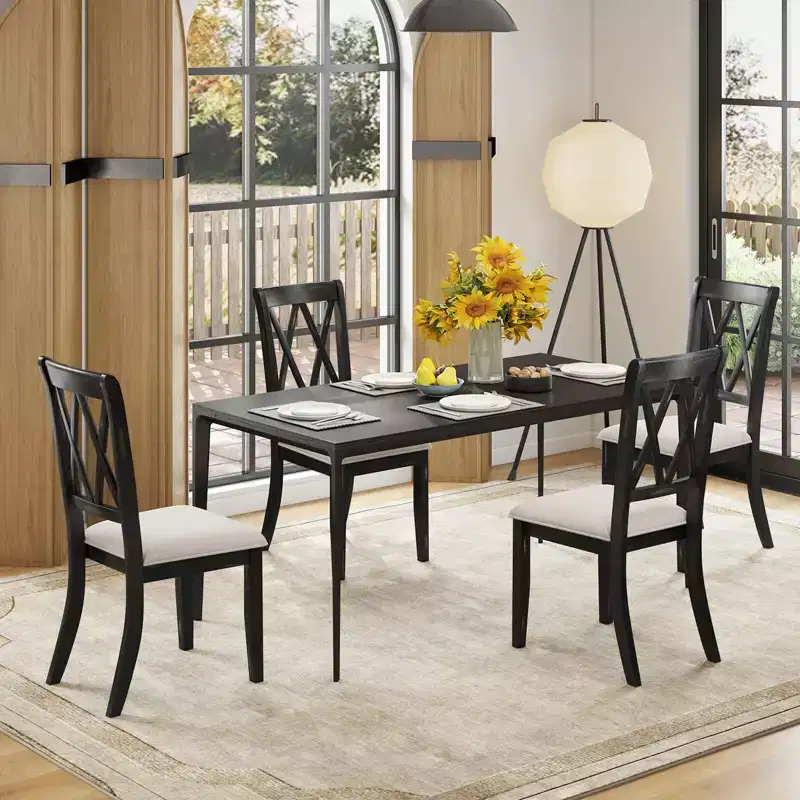 Costway 2/4 PCS Farmhouse Dining Chairs Modern Kitchen Chairs with Elegant Hollowed backrest