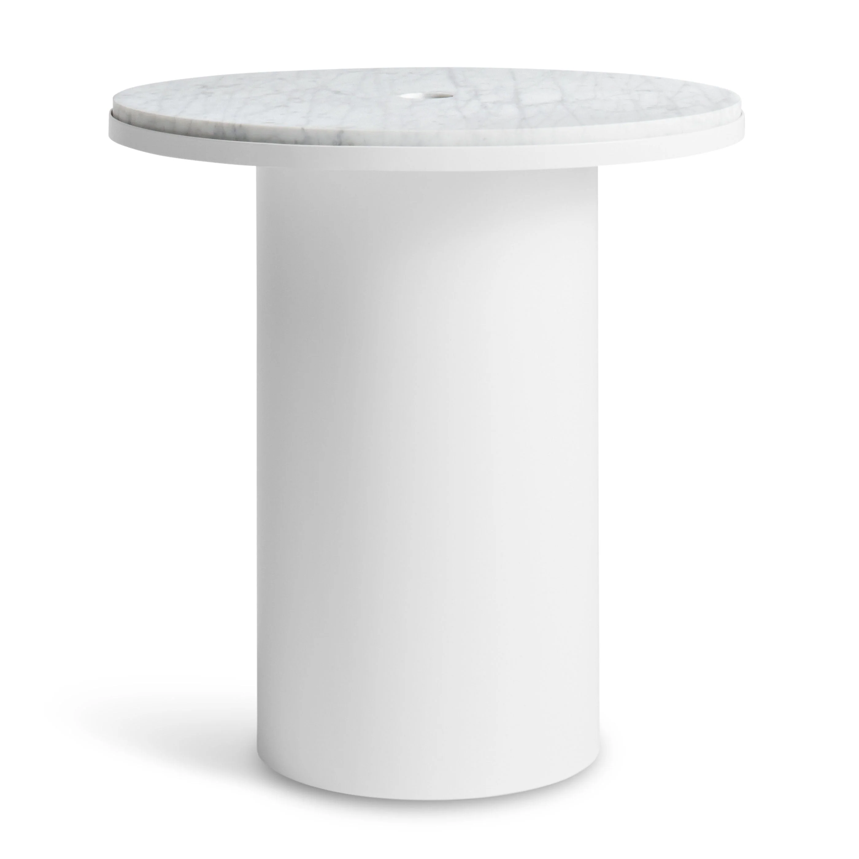 Modern Cherry Marble Steel End Table with Round Cutout Top for Living Room