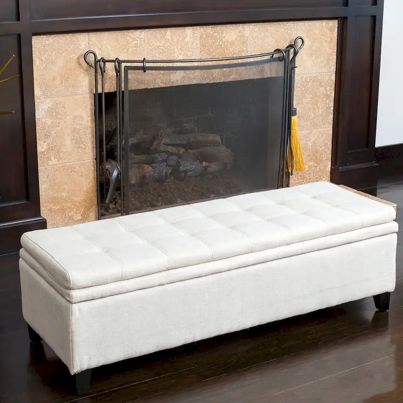 Brighton Tufted Linen Storage Bench