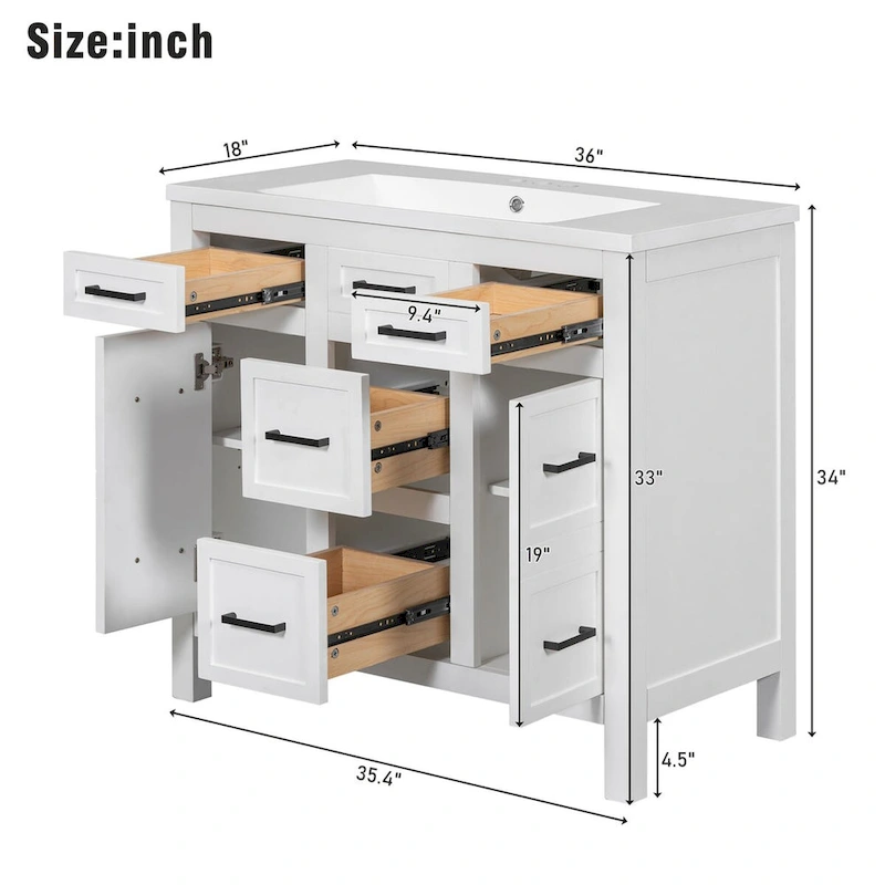 Bathroom Vanity Cabinet with Resin Integrated Sink