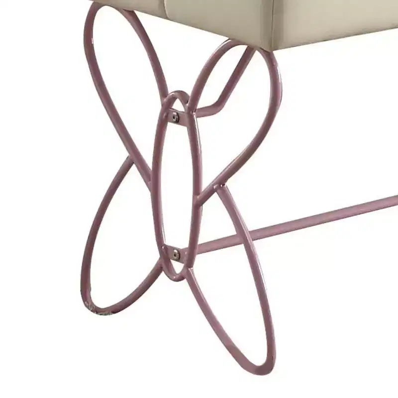 Simple Relax Faux Leather Upholstery Bedroom Bench with Butterfly Panel Base in White and Light Purple