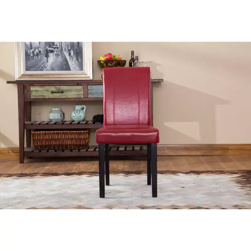 Okak Urban Style Dining Chairs Parson Chairs Set of 2, Faux Leather Upholstery with UV-Resistant, Solid Wood Espresso Legs & Slim Back