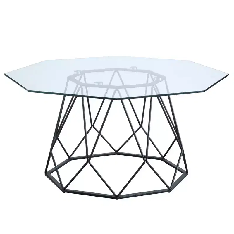 Octagon Glass Top Coffee Table, Black