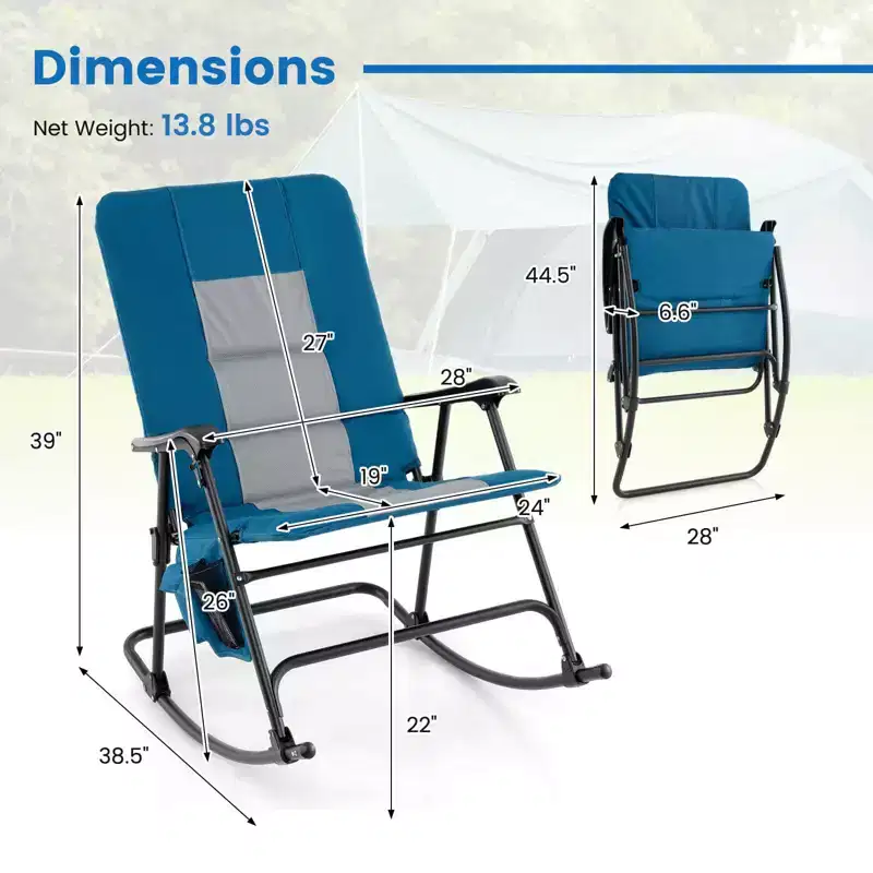Costway Set of 2 Padded Folding Rocking Chairs Patio Garden Yard Camping Red/Blue