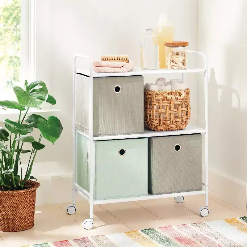 3-layer wide metal storage cart, white