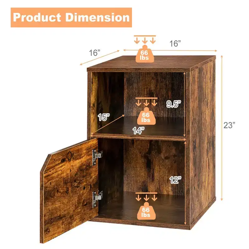 Costway Set of 2 Nightstands Side End Table Storage Cabinet Shelf Living Room Brown