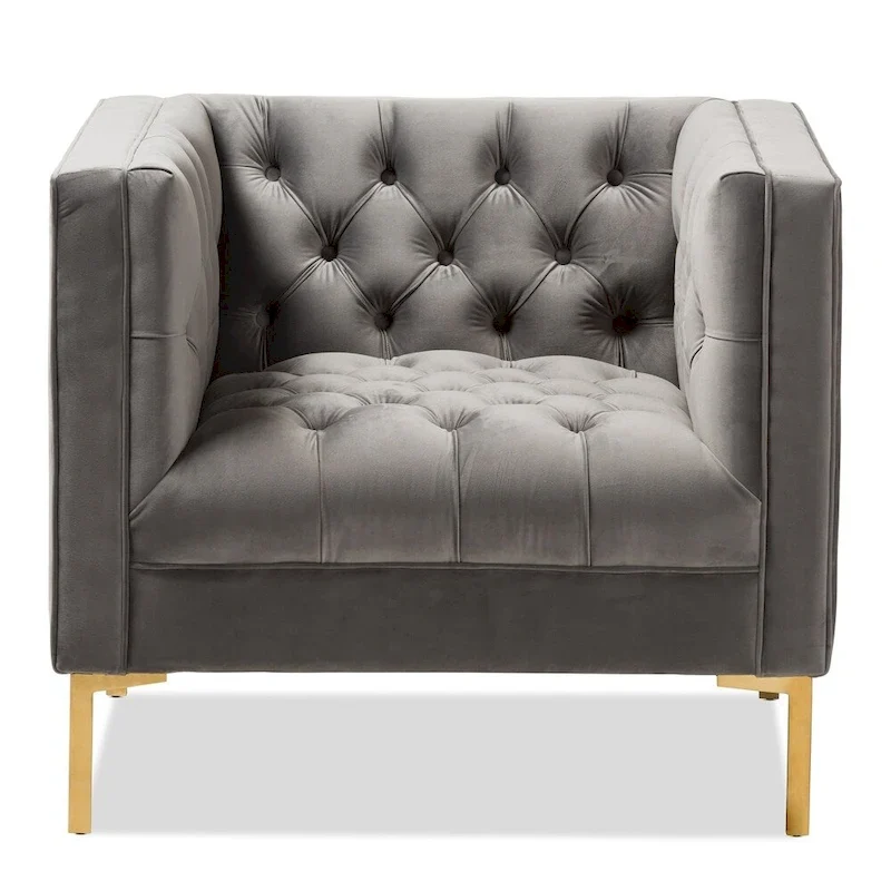 Glam Velvet and Gold Finished Lounge Chair