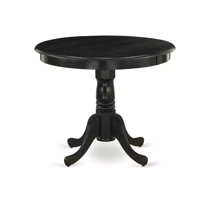 HomeStock Round Dining Set Linen Parsons Chairs Black Finish 36 Inch