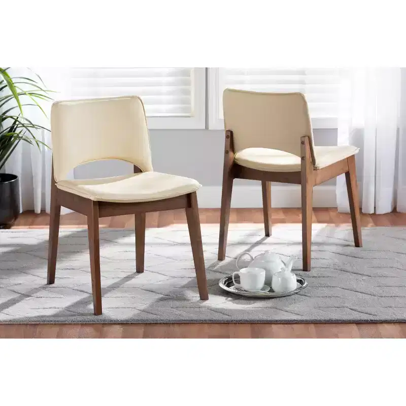 2pc Faux Leather Upholstered and Wood Dining Chair Set
