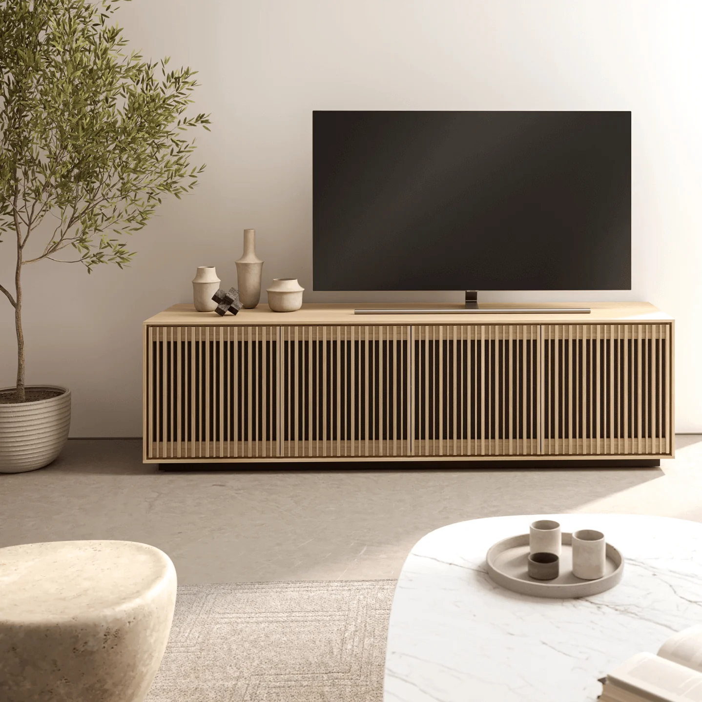Washed Oak Entertainment Cabinet for Living Room