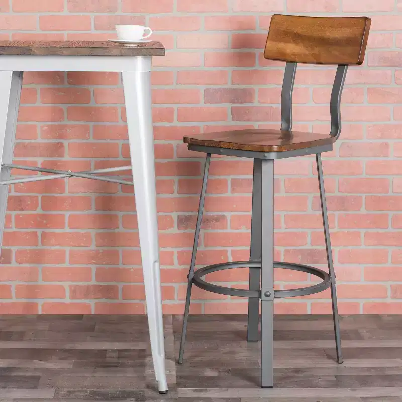 Emma and Oliver Rustic Walnut Dining Barstool with Wood Back/Seat & Gray Frame
