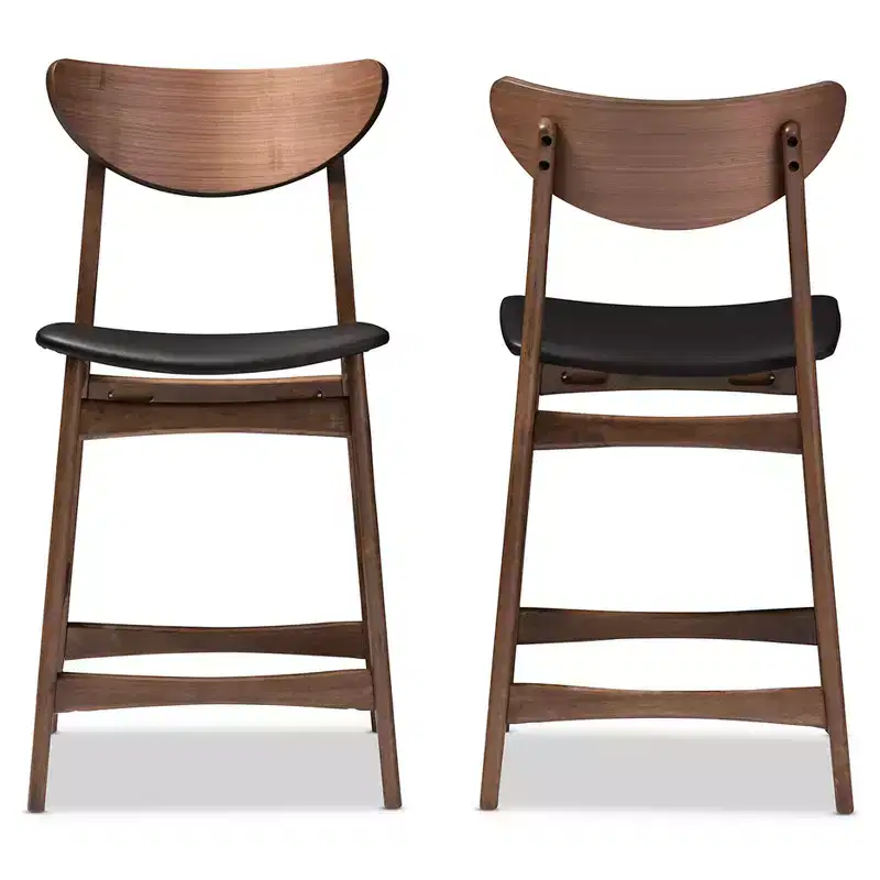 24" Latina Mid - Century Modern Faux Leather Upholstered Wood Finishing Counter Height Barstool Black - Baxton Studio