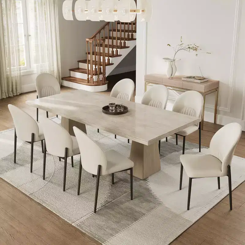 Modern Minimalist Leather Dining Chair, 17.91W x 23.23D x 34.25H, Off-White