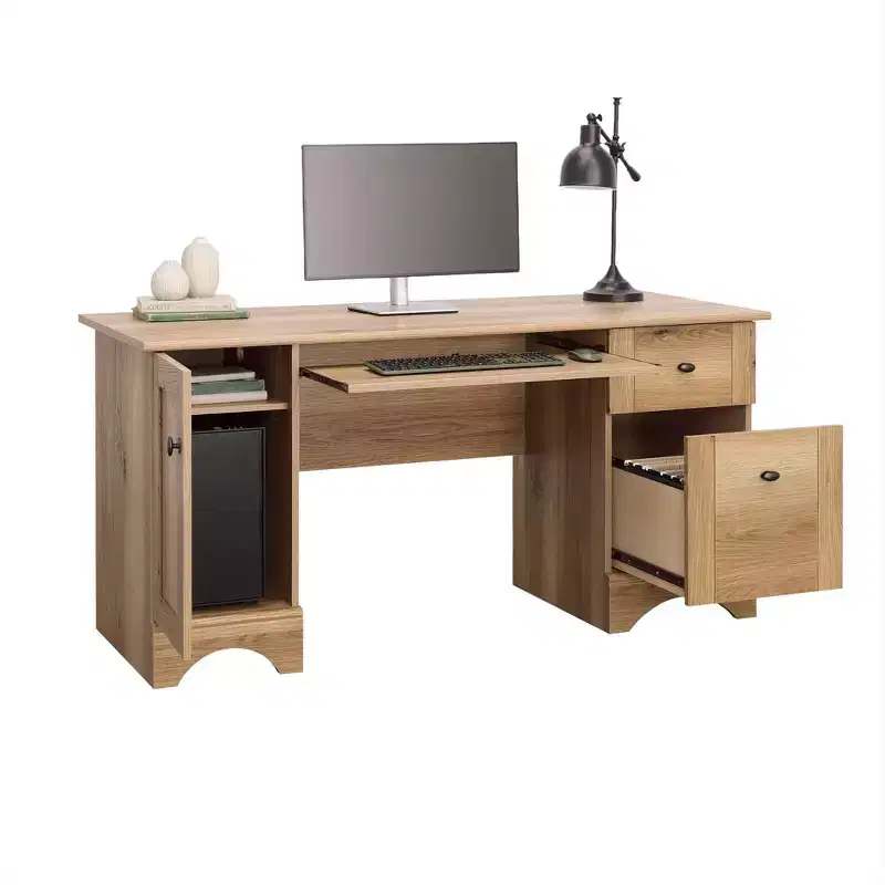 59.45 Inch Computer Desk with Keyboard Tray - 2 Drawers, 1 Cabinet, Wood, Home Office