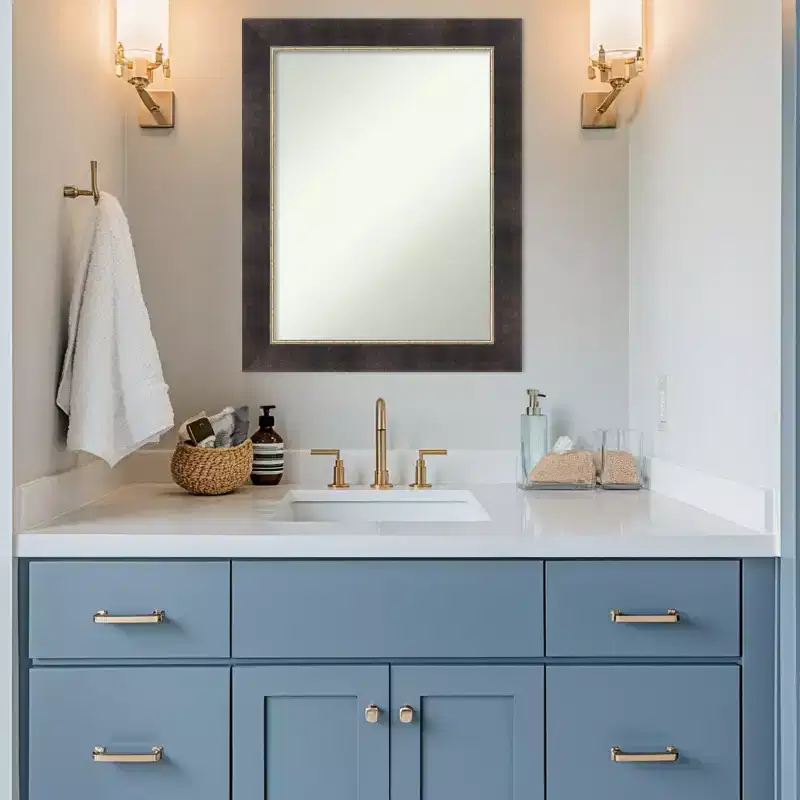 Antique Bronze Non-Beveled Wood Framed Bathroom Vanity Wall Mirror