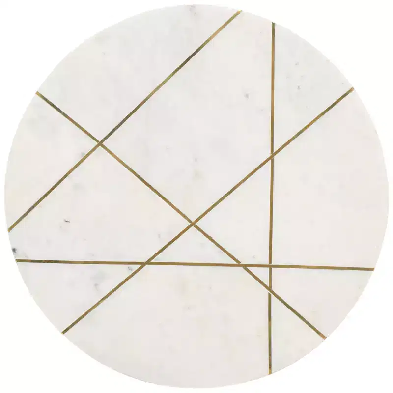Round Marble & Brass Top Side Table with Copper Pedestal Base, Modern Accent Table